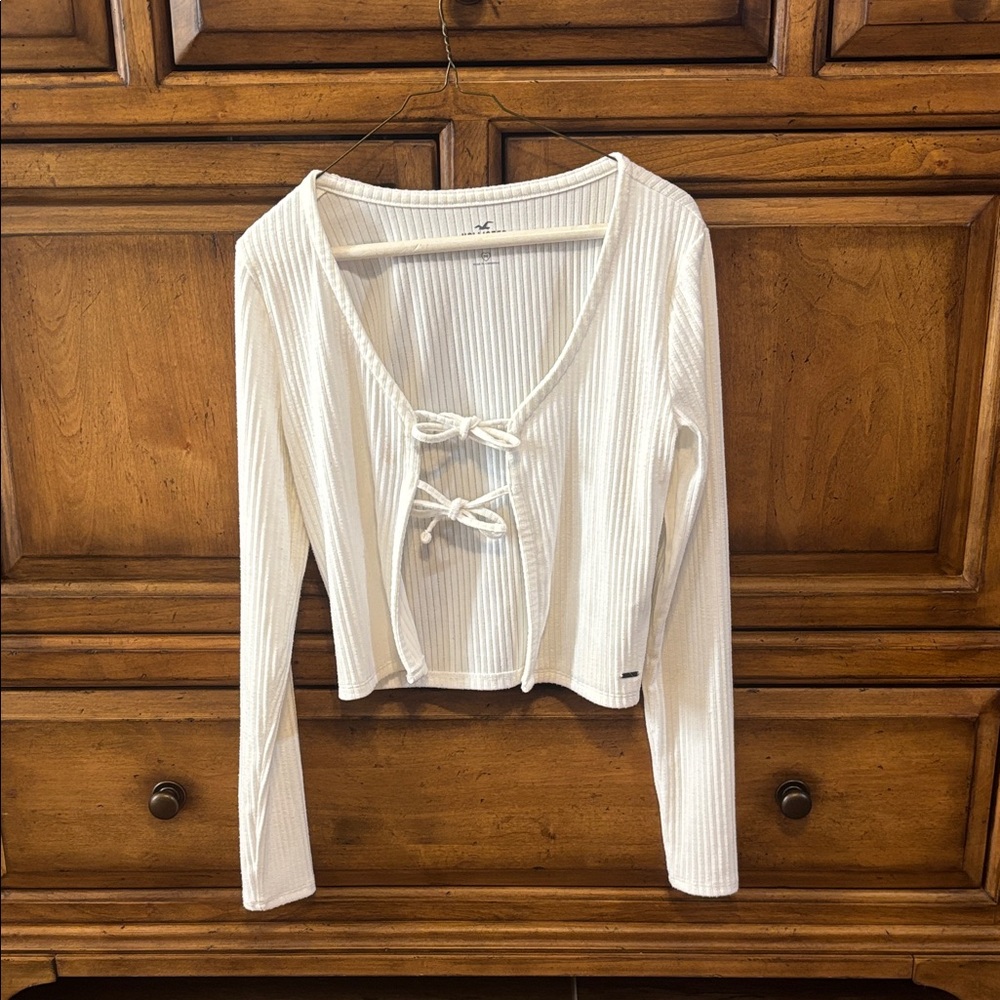Hollister White Ribbed Tie-Front Over Top